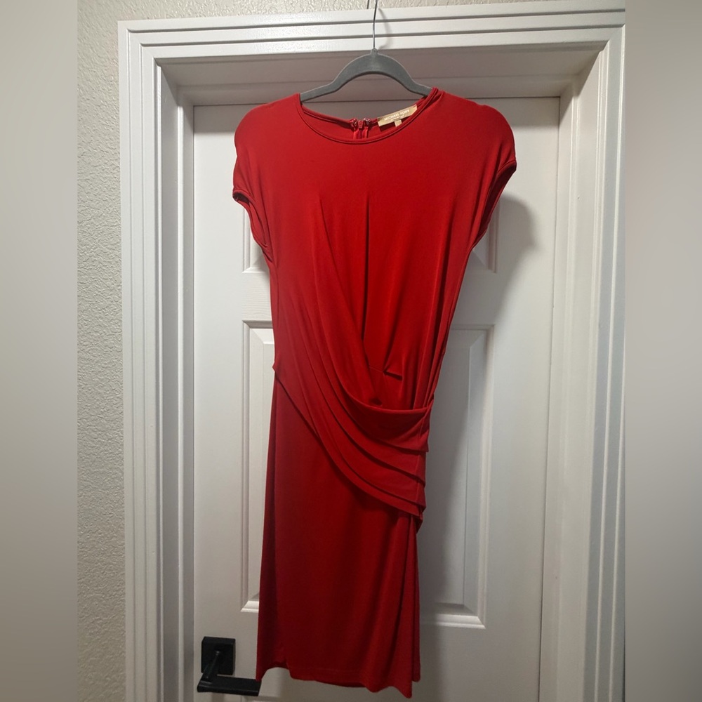 Michael Kors Red Draped Midi Dress